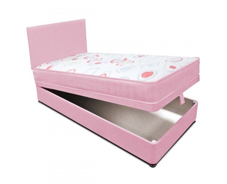 Spring Ottoman Lift Divan Bed With, Baby Pink Single Headboard