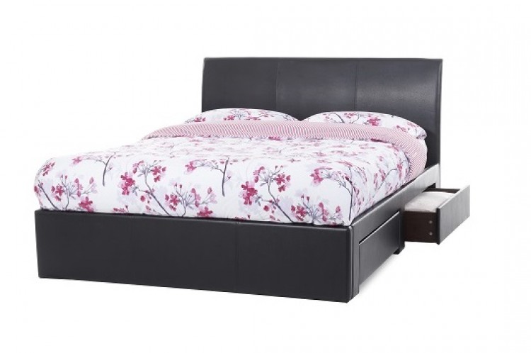 Faux Leather Bed Frame With 2 Drawers, Faux Leather King Bed