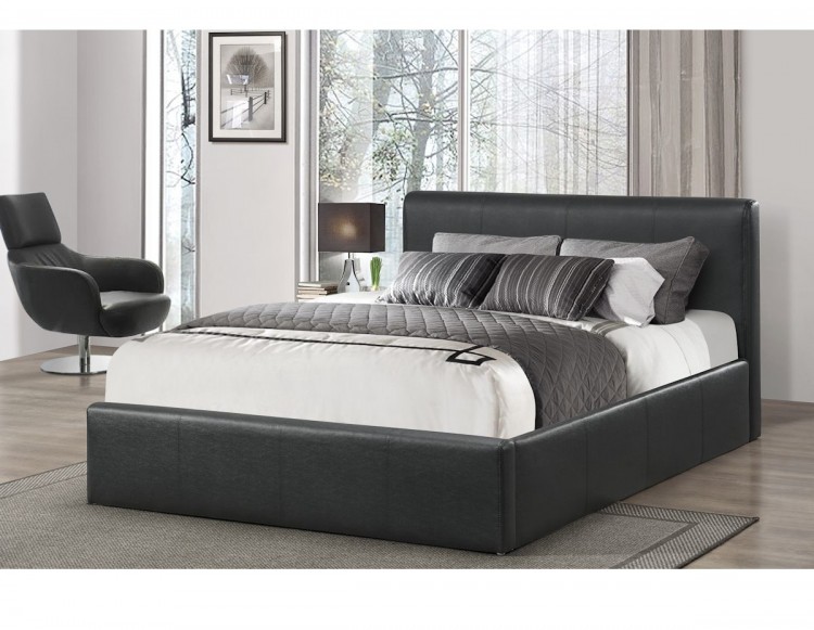 Black Faux Leather Bed Frame By Birlea, Leather Storage Beds Double