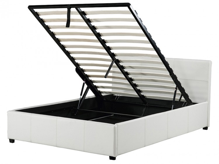 Gfw End Lift Ottoman 3ft Single White, White Faux Leather Bed Frame With Storage