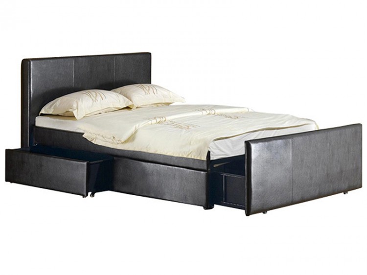 Gfw Colorado 5ft Kingsize Black Faux, Faux Leather King Size Bed With Storage
