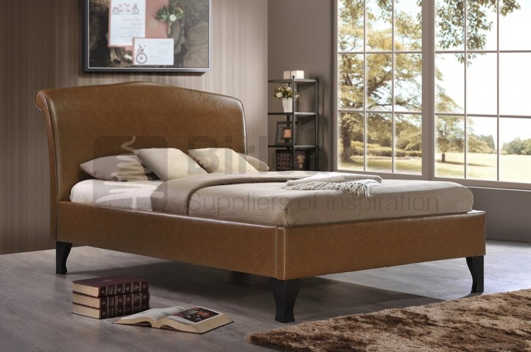 Tan 5ft Kingsize Faux Leather Bed Frame, Wood And Leather Bed Frame
