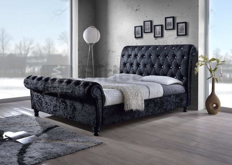 Super Kingsize Black Fabric Bed Frame, Black King Size Sleigh Bed Frame