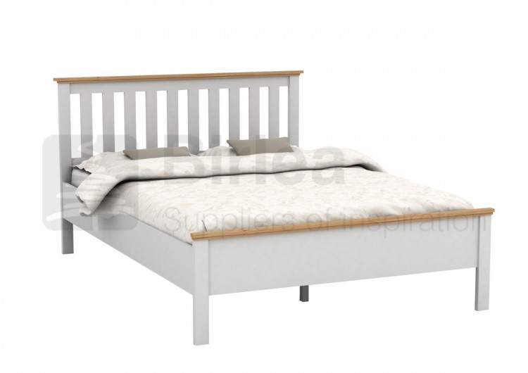 White Wooden Bed Frame By Birlea, White And Oak Bed Frame
