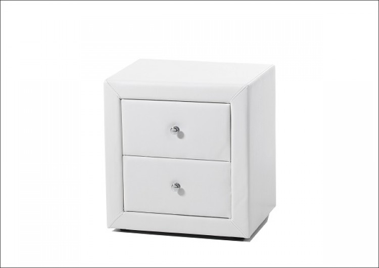 Serene Trieste White Faux Leather, Faux Leather Bedside Tables With Glass Top