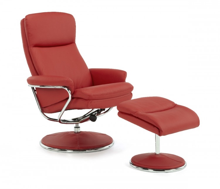 Serene Halden Red Faux Leather Recliner, Contemporary Red Leather Recliner Chair