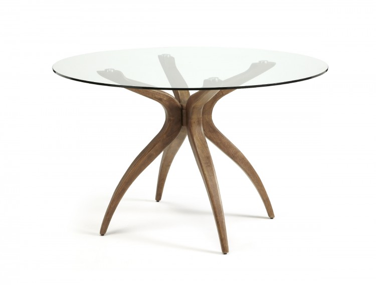 Walnut Finish Round Dining Table, Glass Table Round